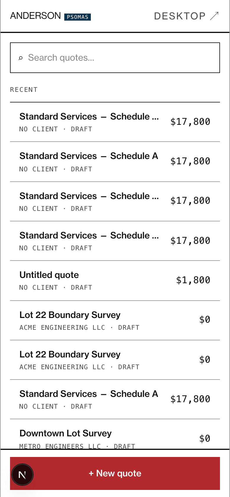 Phone home screen — recall a sent quote in the field