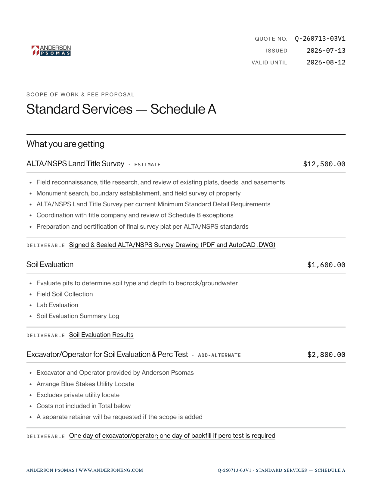Page one of a client-ready SOW PDF generated by the tool